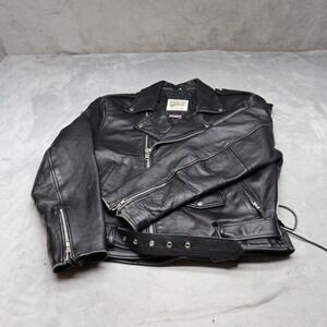 Open Road Wilsons Leather Jacket Women Medium Black Lace Belt Heavy Panhead VTG